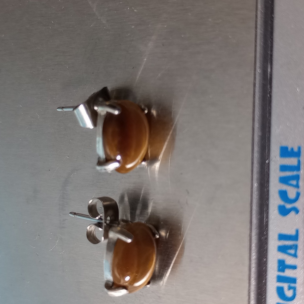 Sterling Silver Tiger's Eye Stud Earrings - Picture 10 of 12